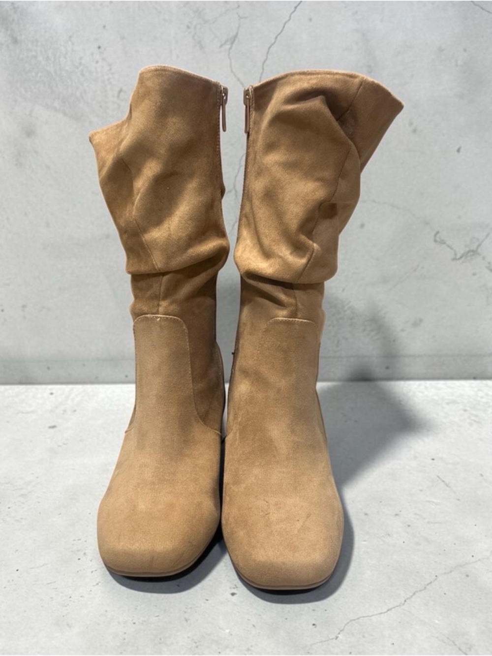 Women's Suede Tan Slouchy Mid-Calf Boots